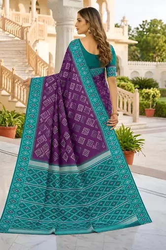 Wine color silk blend ikkat pattern woven work sarees