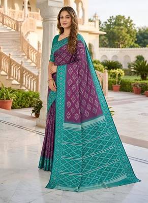 Wine color silk blend ikkat pattern woven work sarees 4