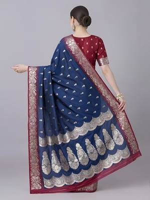 Blue color silk blend zaro woven work sarees 3