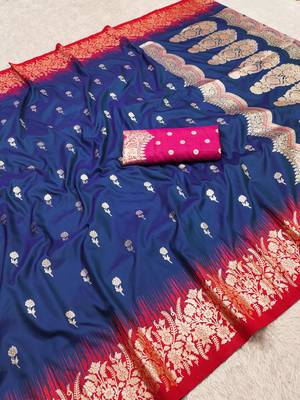 Blue color silk blend zaro woven work sarees 4