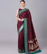 Magenta color silk blend zaro woven work sarees