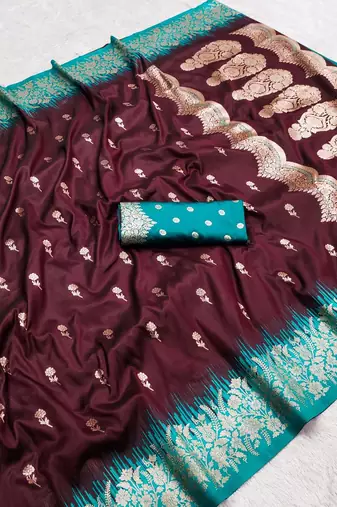 Magenta color silk blend zaro woven work sarees