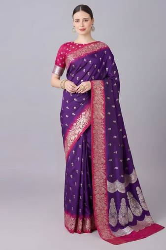 Purple color silk blend zaro woven work sarees