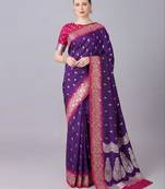 Purple color silk blend zaro woven work sarees