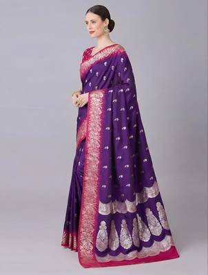 Purple color silk blend zaro woven work sarees 2