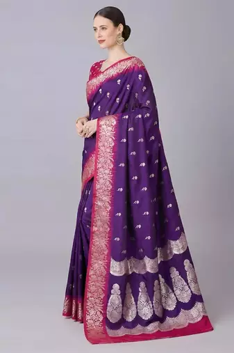 Purple color silk blend zaro woven work sarees