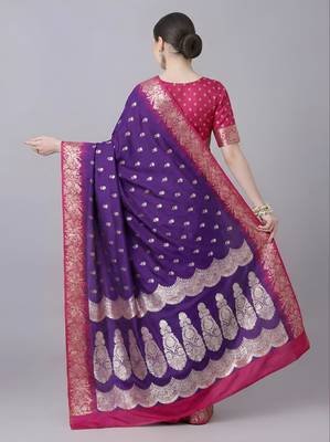 Purple color silk blend zaro woven work sarees 3