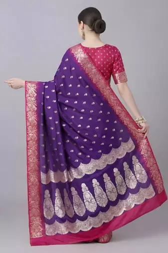 Purple color silk blend zaro woven work sarees