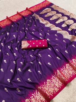 Purple color silk blend zaro woven work sarees 4