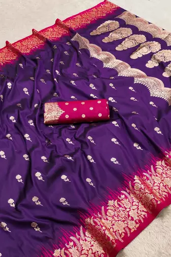 Purple color silk blend zaro woven work sarees