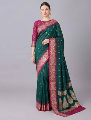 Rama color silk blend zaro woven work sarees 1