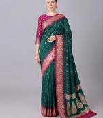 Rama color silk blend zaro woven work sarees