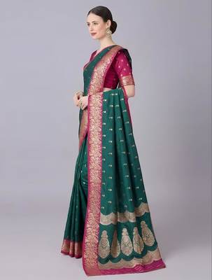 Rama color silk blend zaro woven work sarees 2