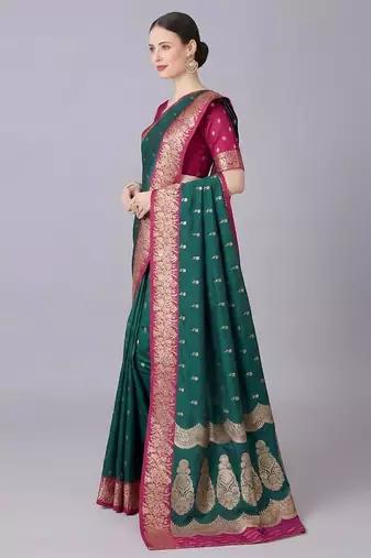 Rama color silk blend zaro woven work sarees