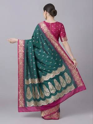 Rama color silk blend zaro woven work sarees 3