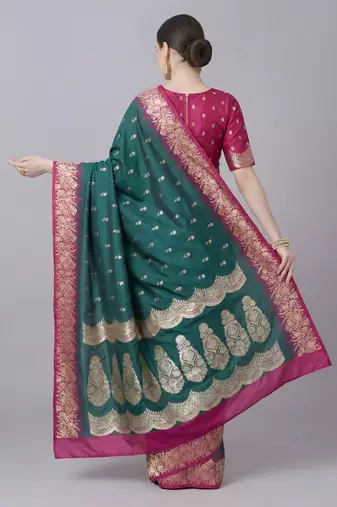 Rama color silk blend zaro woven work sarees