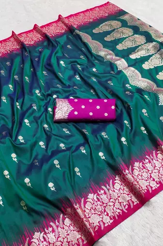 Rama color silk blend zaro woven work sarees