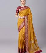Yellow color silk blend zaro woven work sarees