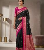 Black color silk blend zari woven weaving sarees