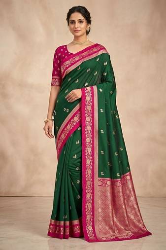 Green color silk blend zari woven weaving sarees