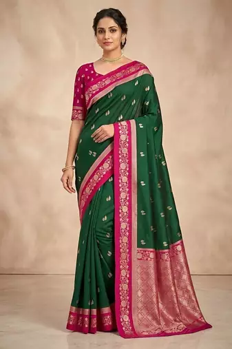 Green color silk blend zari woven weaving sarees
