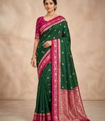 Green color silk blend zari woven weaving sarees