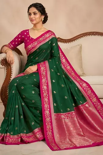 Green color silk blend zari woven weaving sarees