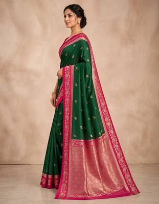 Green color silk blend zari woven weaving sarees 3