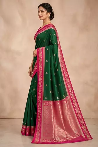 Green color silk blend zari woven weaving sarees