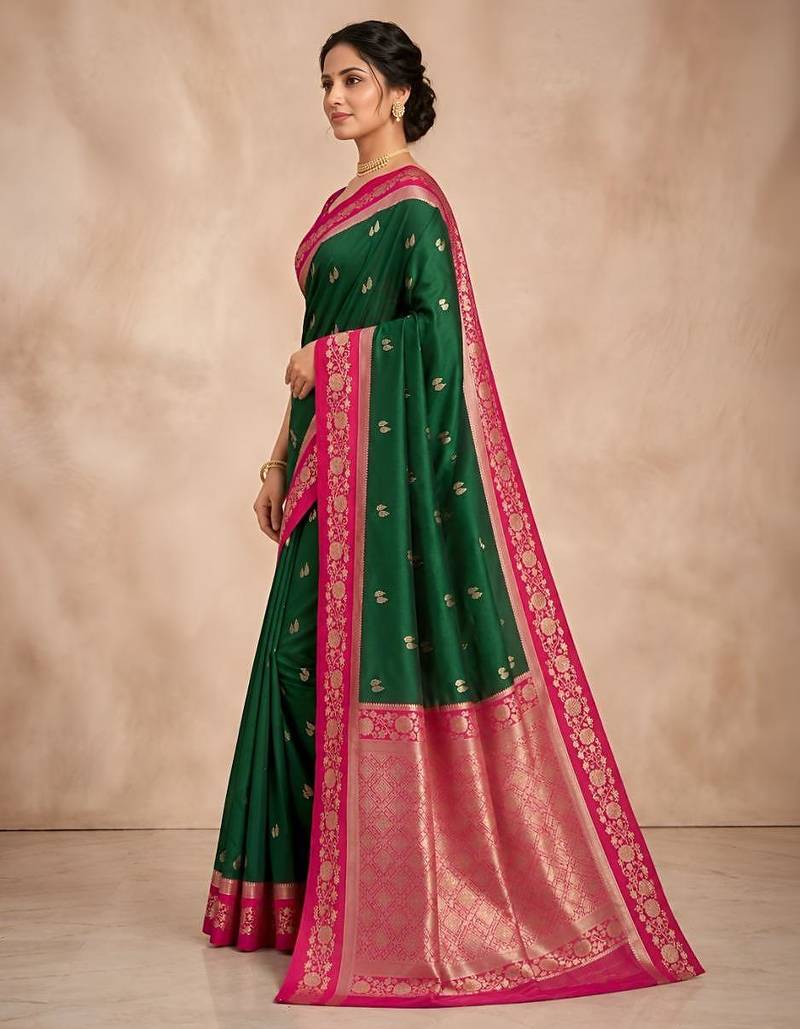 Green color silk blend zari woven weaving sarees