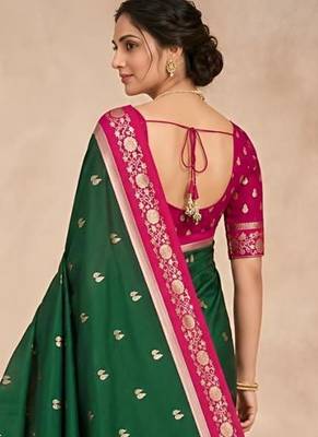 Green color silk blend zari woven weaving sarees 4
