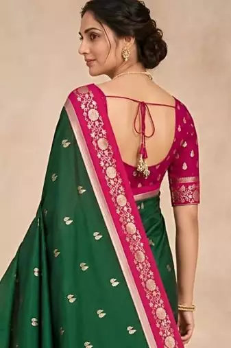 Green color silk blend zari woven weaving sarees