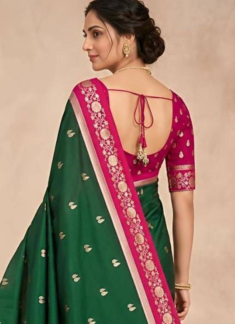 Green color silk blend zari woven weaving sarees