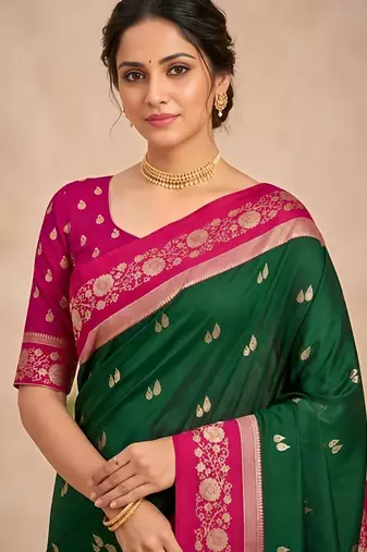 Green color silk blend zari woven weaving sarees