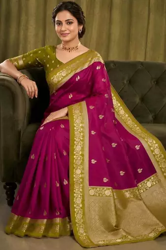 Magenta color silk blend zari woven weaving sarees