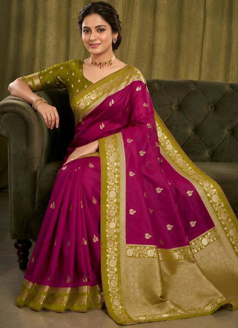 Magenta color silk blend zari woven weaving sarees