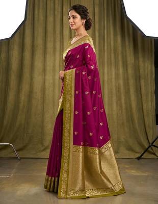 Magenta color silk blend zari woven weaving sarees 3