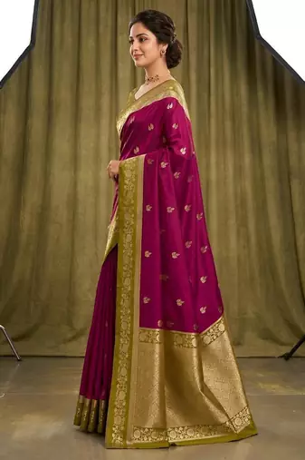 Magenta color silk blend zari woven weaving sarees