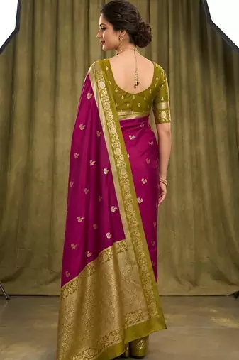 Magenta color silk blend zari woven weaving sarees