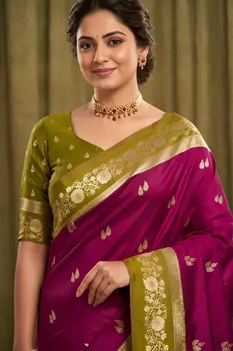 Magenta color silk blend zari woven weaving sarees