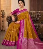 Mustard color silk blend zari woven weaving sarees