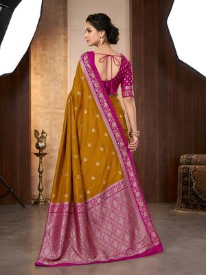 Mustard color silk blend zari woven weaving sarees 4