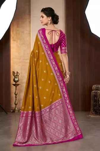 Mustard color silk blend zari woven weaving sarees