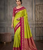 Parrot green color silk blend zari woven weaving sarees