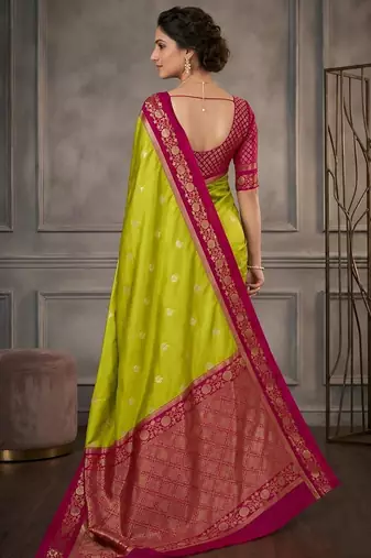 Parrot green color silk blend zari woven weaving sarees