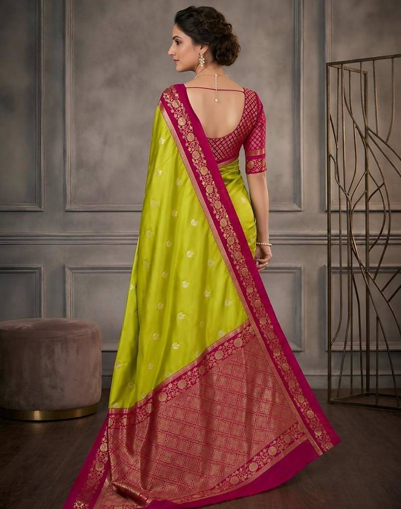 Parrot green color silk blend zari woven weaving sarees