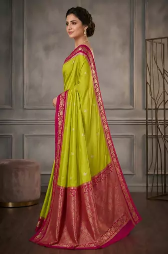 Parrot green color silk blend zari woven weaving sarees