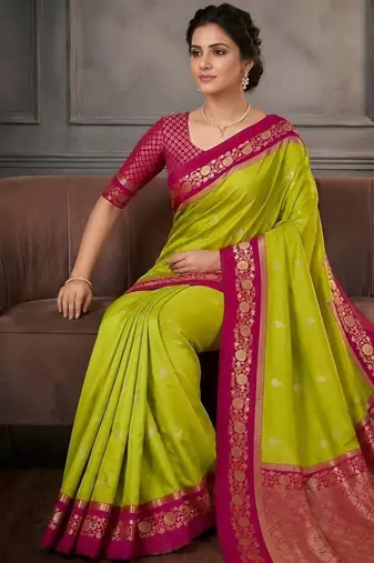 Parrot green color silk blend zari woven weaving sarees