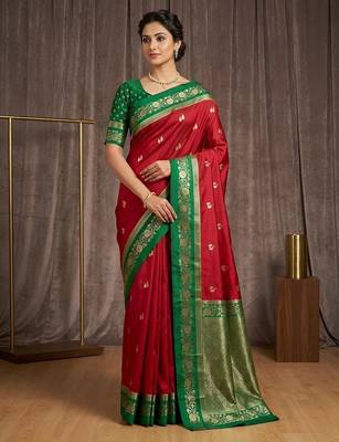 Red  color silk blend zari woven weaving sarees 1