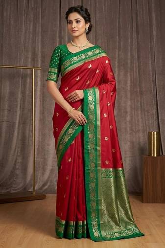 Red  color silk blend zari woven weaving sarees